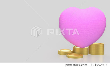 The Pink hearth and gold coins on white Background 3d rendering. 121552995