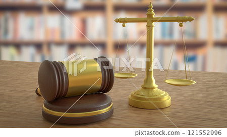 The Wood hammer and Libra for law concept 3d rendering. 121552996