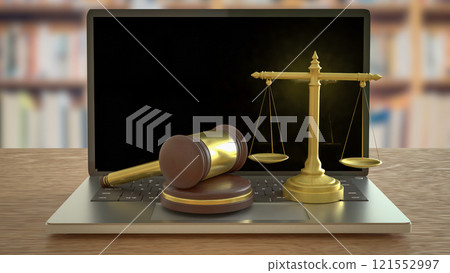 The Wood hammer and Libra on labtop for law concept 3d rendering. 121552997
