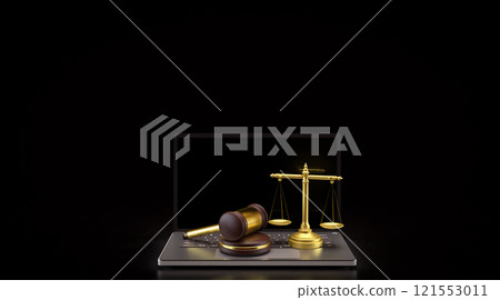 The Wood hammer and Libra on labtop for law concept 3d rendering. The Wood hammer and Libra on labtop for law concept 3d rendering. 121553011