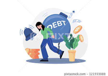 Women With Financial Debt Illustration concept. A flat illustration isolated on white background 121553089