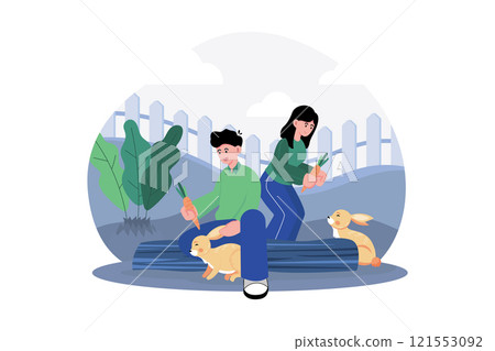 Couple Feeding Little Rabbit Illustration concept on white background 121553092