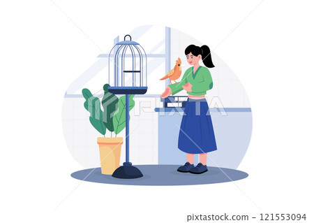 Girl Caring Domestic Animal Illustration concept on white background 121553094