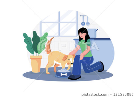 Young Woman Feeding Her Dog 121553095