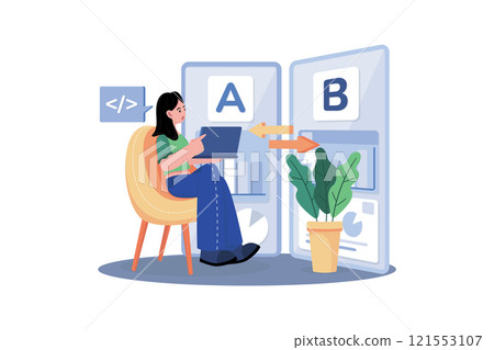 Businesswoman Comparing AB Testing Results Businesswoman Comparing AB Testing Results 121553107