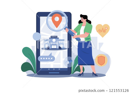 A Woman Finding Nearby Hospital A Woman Finding Nearby Hospital 121553126