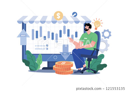 Investor Analyzing Stock Market Illustration concept on white background 121553135
