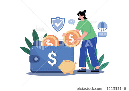 Woman Puts Money In Her Purse Woman Puts Money In Her Purse 121553146