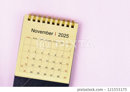 November 2025 Monthly desk calendar for 2025 year made from craft paper. November 2025 Monthly desk calendar for 2025 year made from craft paper. 121553175