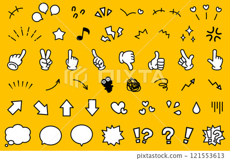 簡單卡通情緒表達向量插畫素材集黑白單色箭頭手勢語音氣泡 121553613