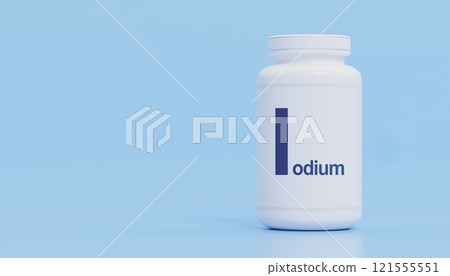 Iodine Supplement Bottle Health Essential Nutrient Blue White Container Simple Design Medical Wellness Thyroid Support Dietary Need Minimalist Background 121555551