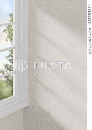 Warm beige tones. Harmony of natural shadows from sunlight streaming through the window. 3D rendering. Warm beige tones. Harmony of natural shadows from sunlight streaming through the window. 3D rendering. 121555664