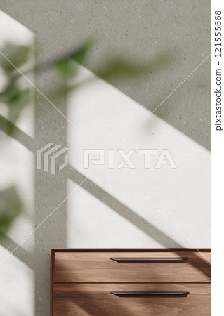 Warm beige tones. Harmony of natural shadows from sunlight streaming through the window. 3D rendering. 121555668