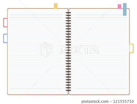 A set of simple lined notebooks and sticky notes, a ring notebook, a two-page spread A set of simple lined notebooks and sticky notes, a ring notebook, a two-page spread 121555710