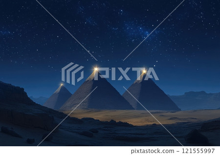 Starlit night over the pyramids giza digital art mystical desert wide perspective ancient wonders unveiled 121555997