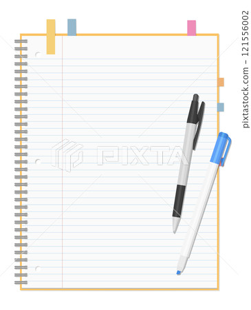 A set of simple lined notebooks, sticky notes, ballpoint pens, highlighters, and a ring notebook 121556002