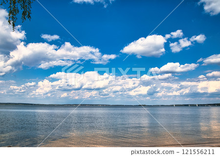 Crystal lake with clear sky sunny day 121556211