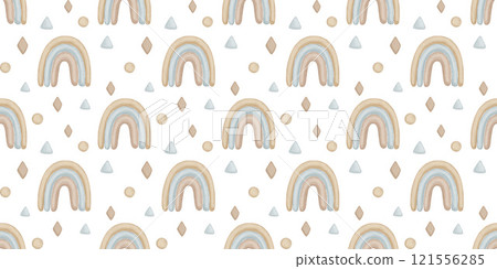Seamless watercolor pattern with boho rainbow. Repeat background for baby, kids 121556285