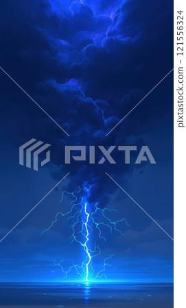 Dramatic Lightning Strike Amid Stormy Clouds 121556324