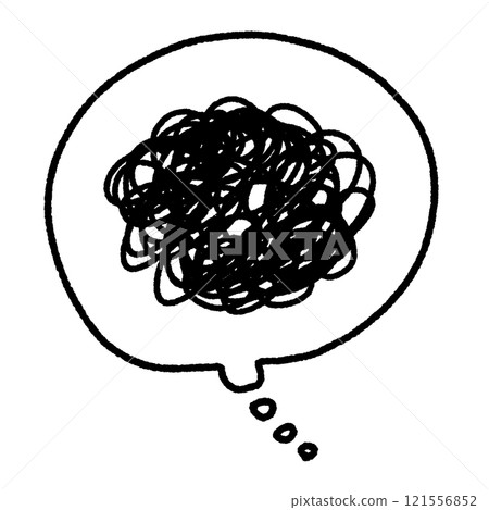 凌亂的線條和氣泡，感到困惑、不滿、思考 121556852