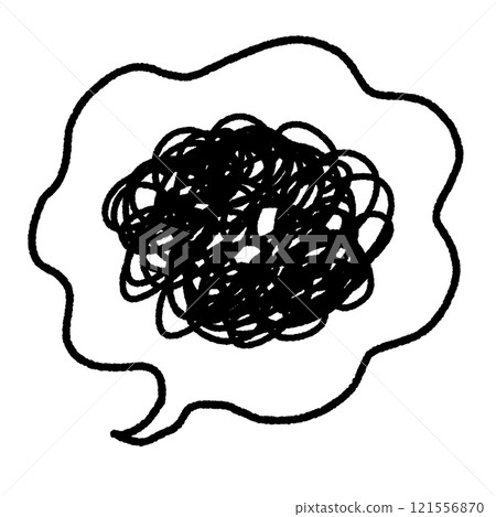 凌亂的線條和氣泡，感到困惑、不滿、思考 121556870