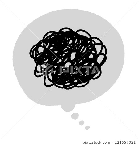 凌亂的線條和氣泡，感到困惑、不滿、思考 121557021