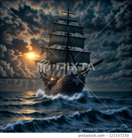 Sailboat under the full moon 121557250