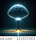 a large column of smoke after an explosion at night 121557263