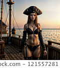 Sexy pirate girl on the deck of a sailing ship 121557281