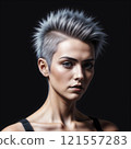 Face of a girl with short blond hair sticking out 121557283