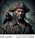 Old pirate in a hat with a parrot on his shoulder 121557288
