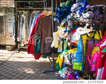 Image of a wagon sale at a second-hand clothing store Image of a wagon sale at a second-hand clothing store 121557933
