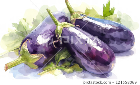 Fresh eggplant painted in watercolor 121558069