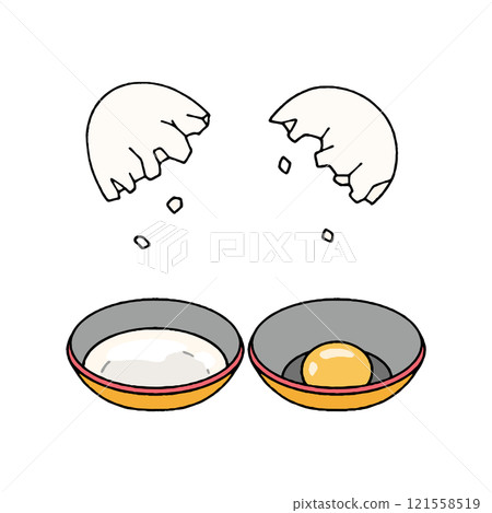 Eggs separated into whites and yolks 121558519