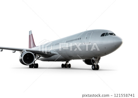Wide body passenger jet plane isolated on white background 121558741