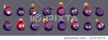 Bomb mascot character with diverse facial emotions 121558753