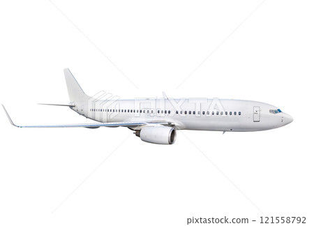 Passenger aircraft flying isolated on white background Passenger aircraft flying isolated on white background 121558792