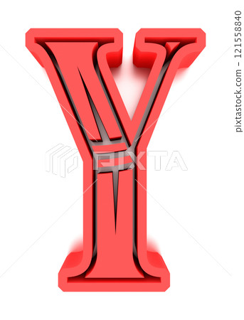 3D rendered illustration. Red vintage letter. Classic font. Art lettering. 121558840