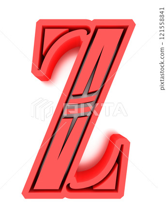 3D rendered illustration. Red vintage letter. Classic font. Art lettering. 3D rendered illustration. Red vintage letter. Classic font. Art lettering. 121558841