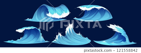 Cartoon ocean storm wave set. Cartoon ocean storm wave set. 121558842