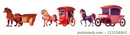 Horse carts set isolated on white background Horse carts set isolated on white background 121558843