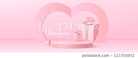 Pink romantic setup with circular podium 121558852