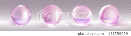 3D glass balls set on transparent background 121559039