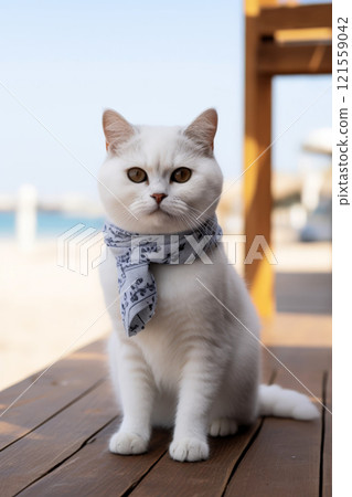 cat sitting with a Bandana for Mock Up . generative ai 121559042