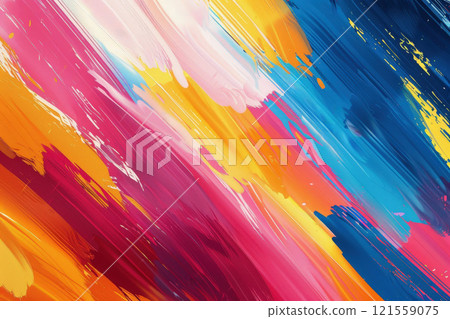 Abstract background of acrylic paint in blue, orange and yellow tones. generative ai 121559075
