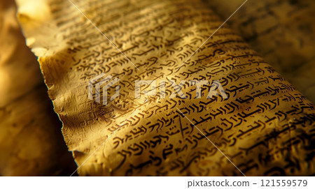 Old manuscript parchment Hebrew text ancient biblical scroll prophets Generative AI Illustration 121559579