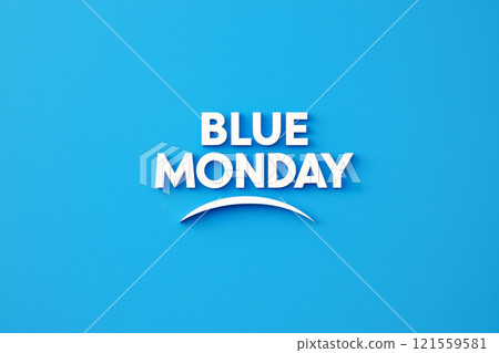 flat graphic pictogram of sad face with display BULE MONDAY text. flat graphic pictogram of sad face with display BULE MONDAY text. 121559581