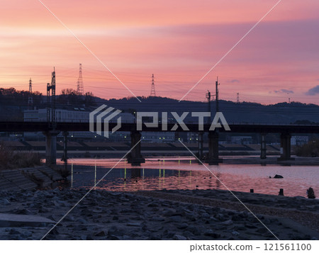 Sunrise sky and riverside scenery Sunrise sky and riverside scenery 121561100