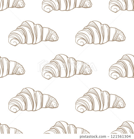 Hand drawn monochrome croissant seamless pattern Hand drawn monochrome croissant seamless pattern 121561304