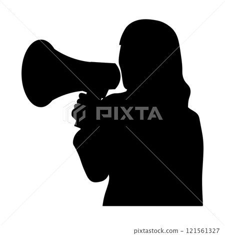 Silhouette illustration of a woman using a megaphone 121561327